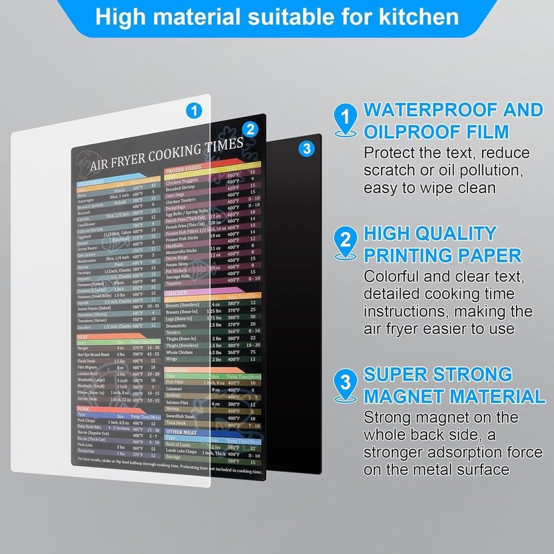 Seropy Air Fryer Cheat Sheet Magnetic Air Fryer Cooking Times Chart Magnet Cheat Sheet Set Air Fryer Accessories Cook Book Recipe Card Meat Temp Guide for Airfryer Oven Cooking Pot Kitchen Appliances 2 Pack - Image 3